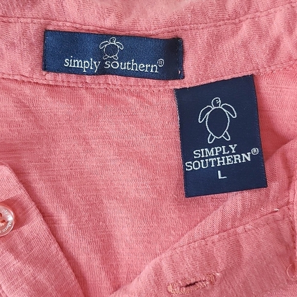 Simply Southern Coral Salmon Collared Two Button Polo Shirt Cotton Mens Size XL - Picture 10 of 11